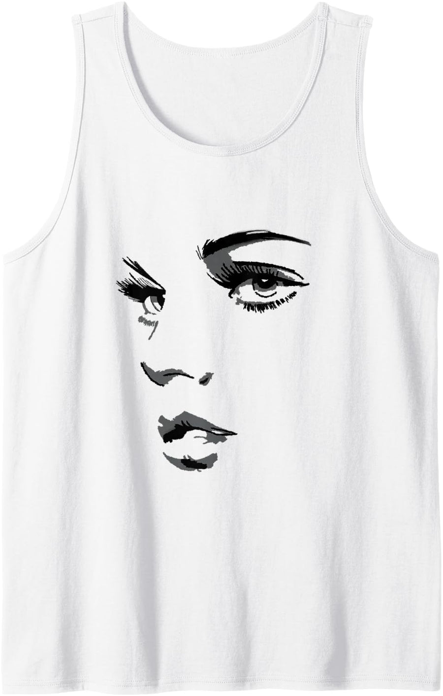 Beautiful Girl Face Silhouette Sleeveless Tank Top - White