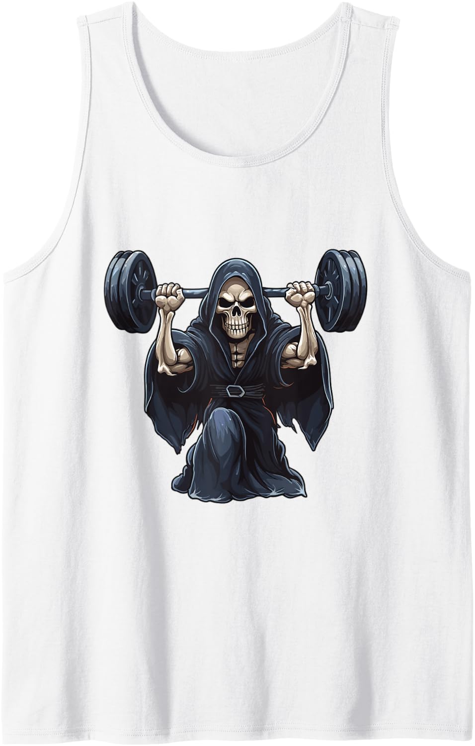 Muscle Deadlift Grim Reaper Darkness Fitness Tank Top - White