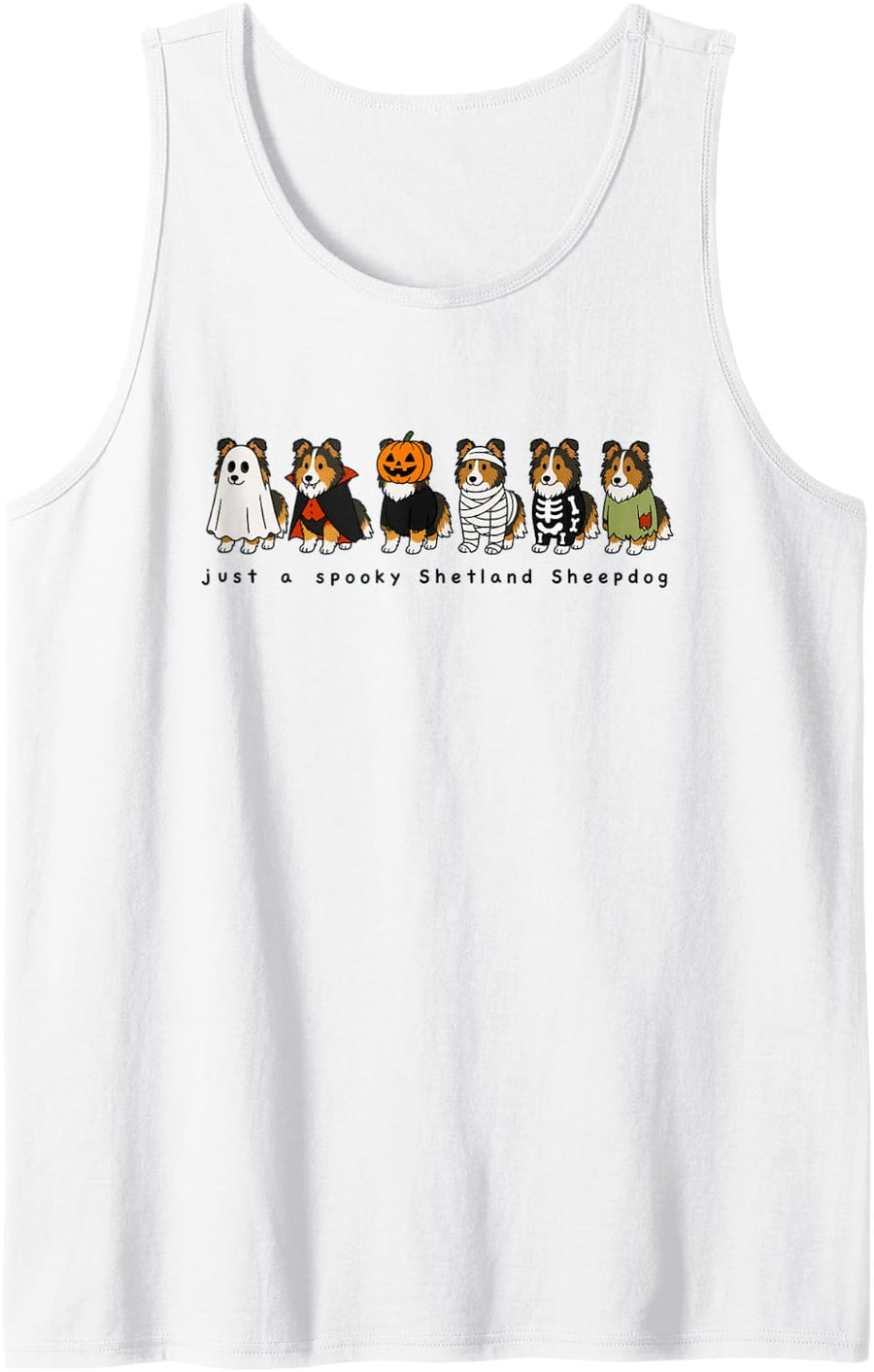 Shetland Sheepdog Lover Spooky Dog Fall Halloween Graphic Tank Top - White