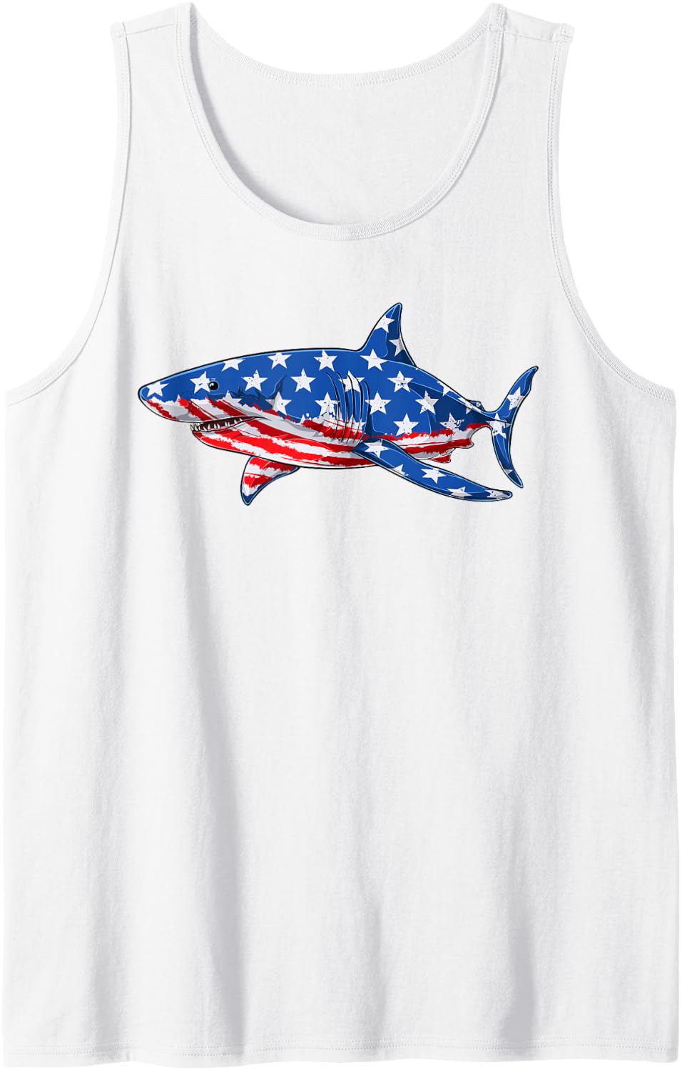 Shark 4th of July Funny American Patriotic USA Sleeveless Tank Top - White