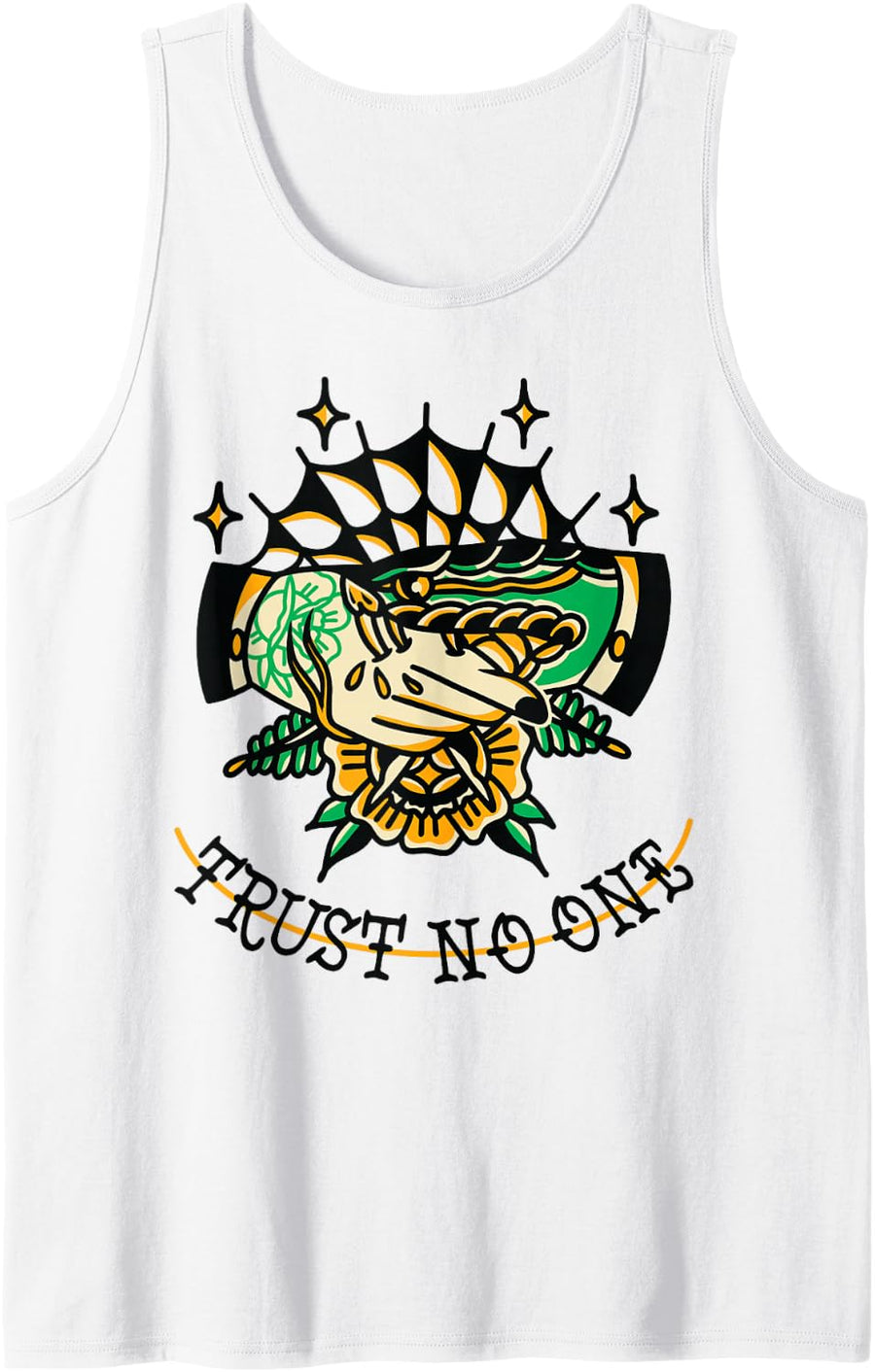 Trust No One Alternative Traditional Tattoo Flash Edgy Snake Tank Top - White