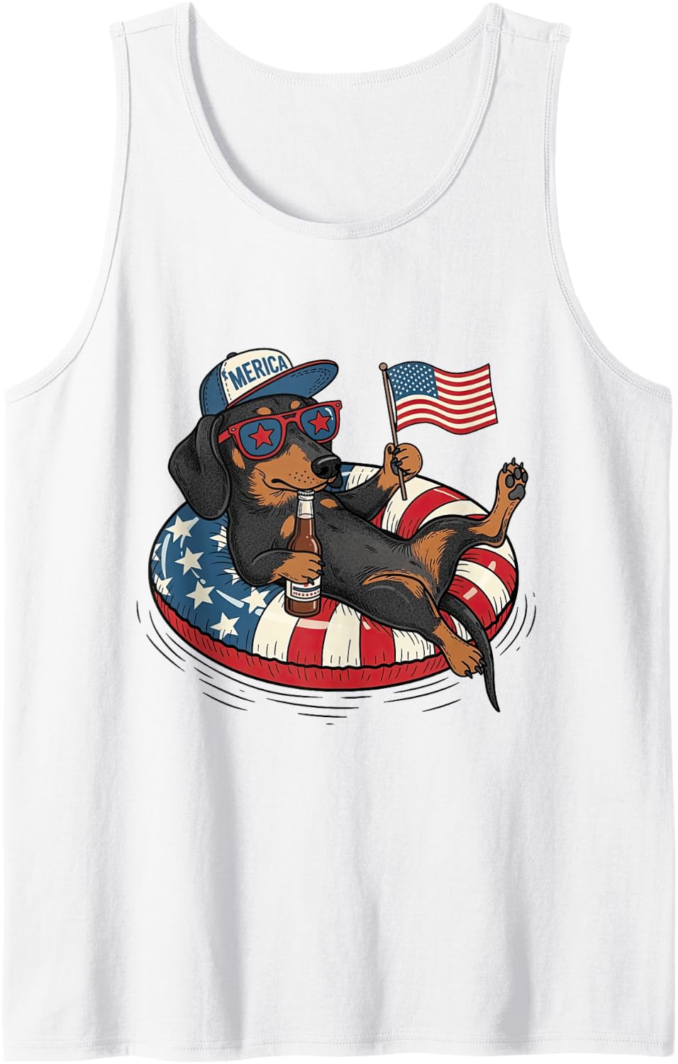 'Merica Dachshund 4th of July American Flag Weiner Dog Lover Tank Top - White
