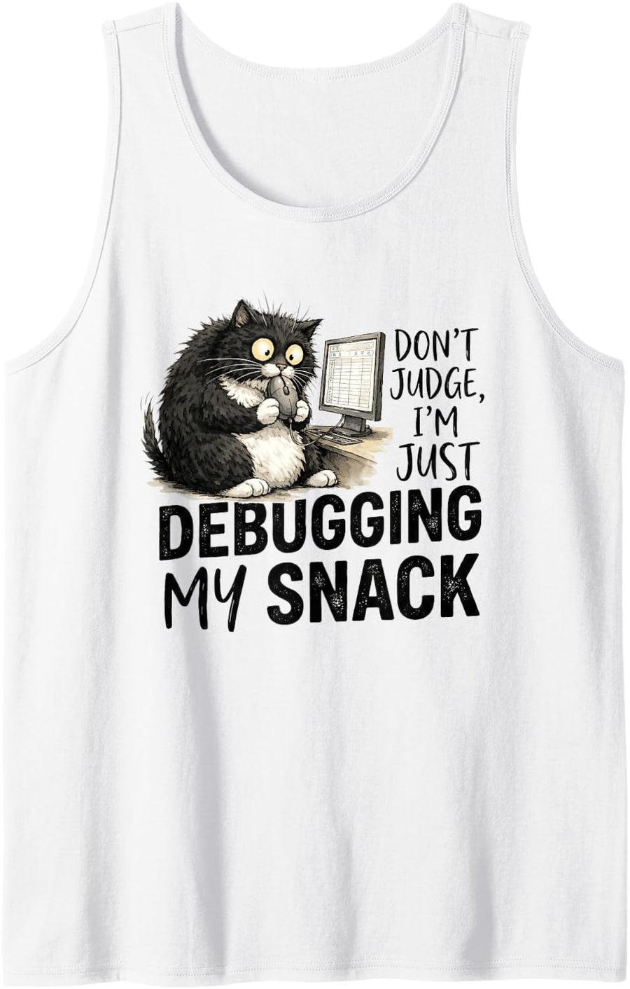 Debugging My Snack Funny Programmer Coder Cat Lover Tech Sleeveless Tank Top - White