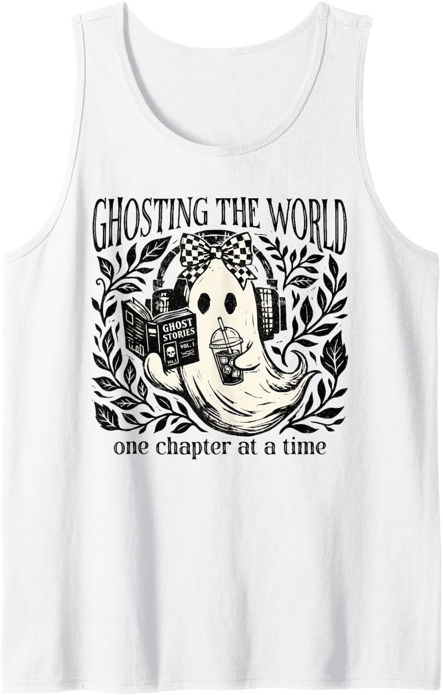 Ghosting World One Retro Chapter A Time Book Halloween Ghost Sleeveless Tank Top - White