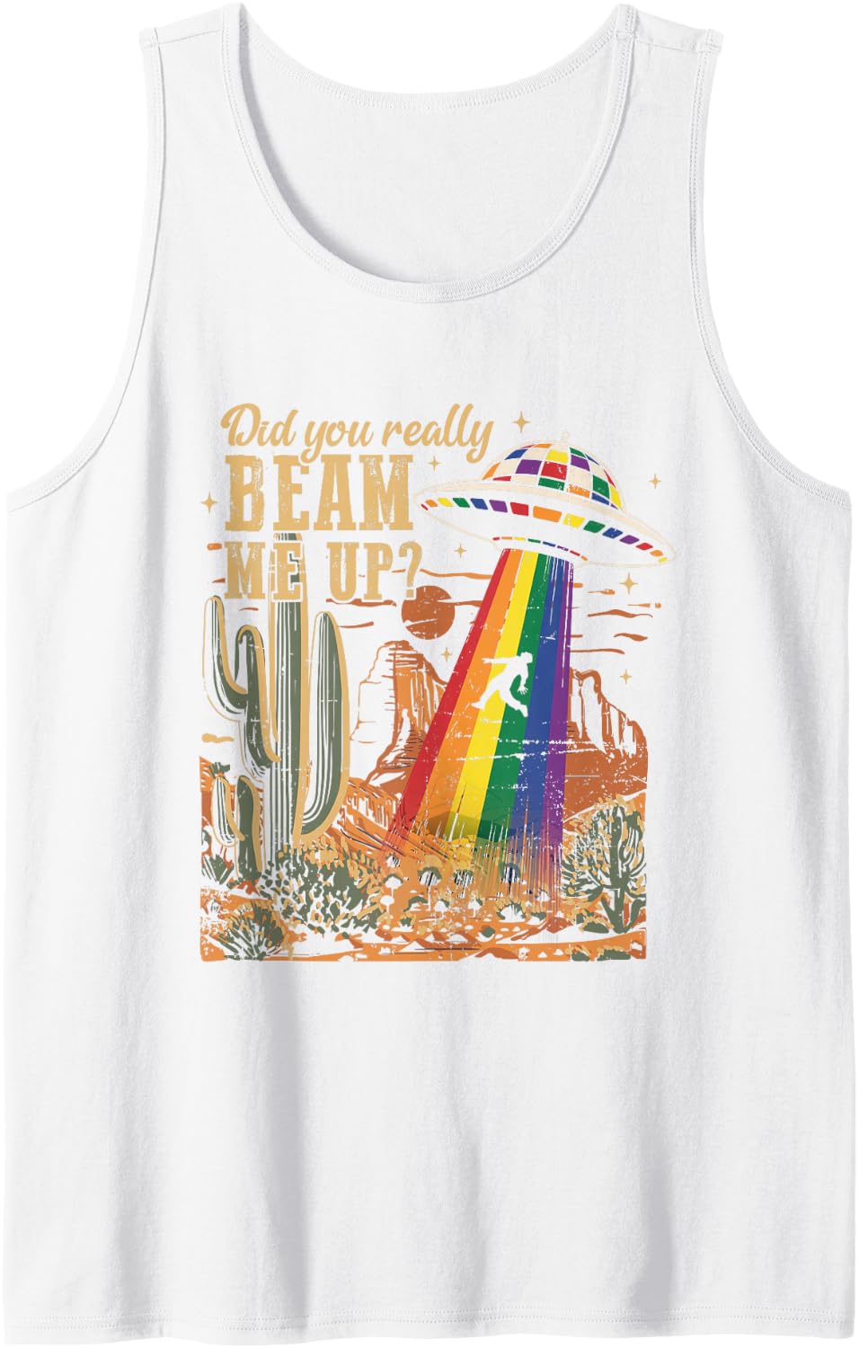 Down Bad LGBTQ Subtle WLW Pride Month Rainbow Sleeveless Tank Top - White