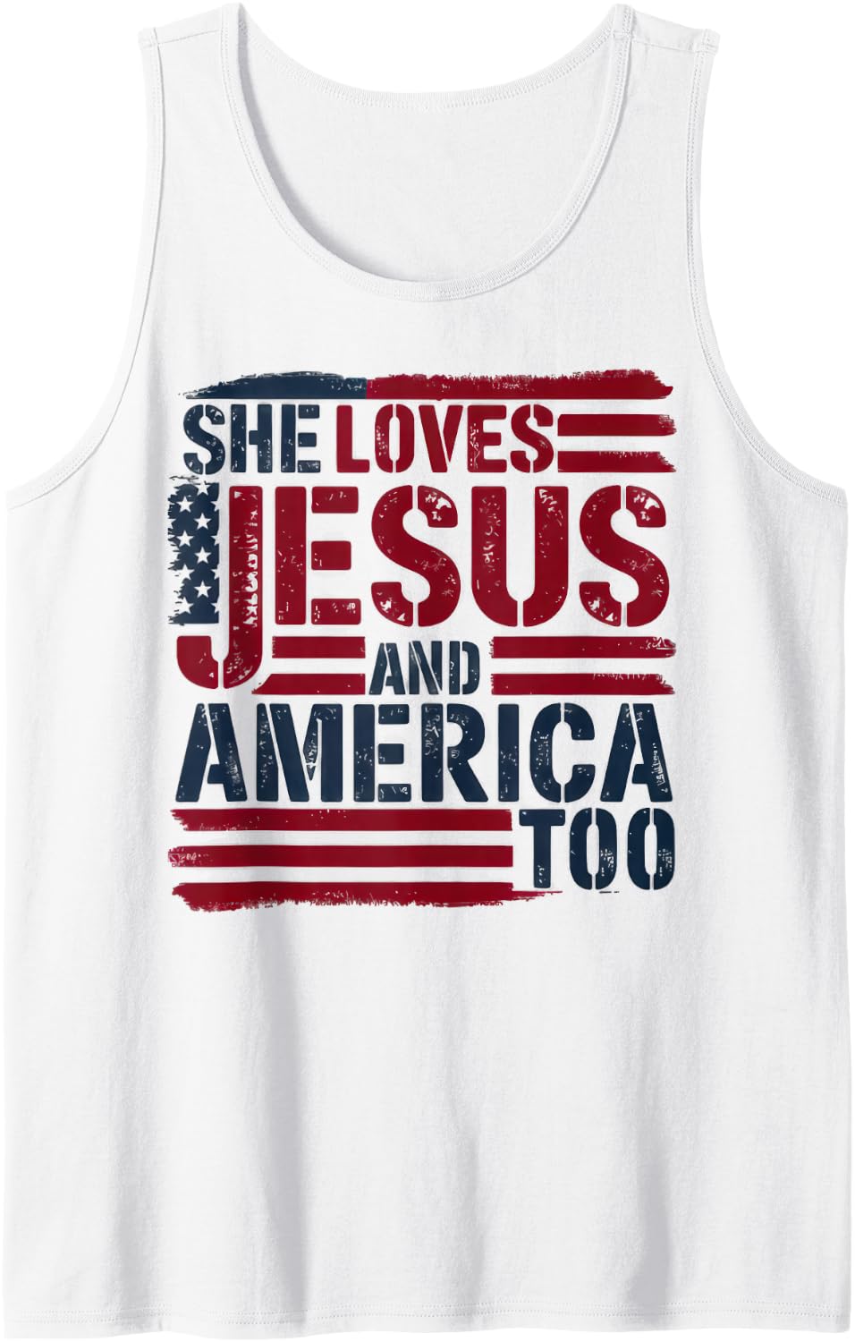 She Loves Jesus and America Too Christian Retro 4th of July Sleeveless Tank Top - White