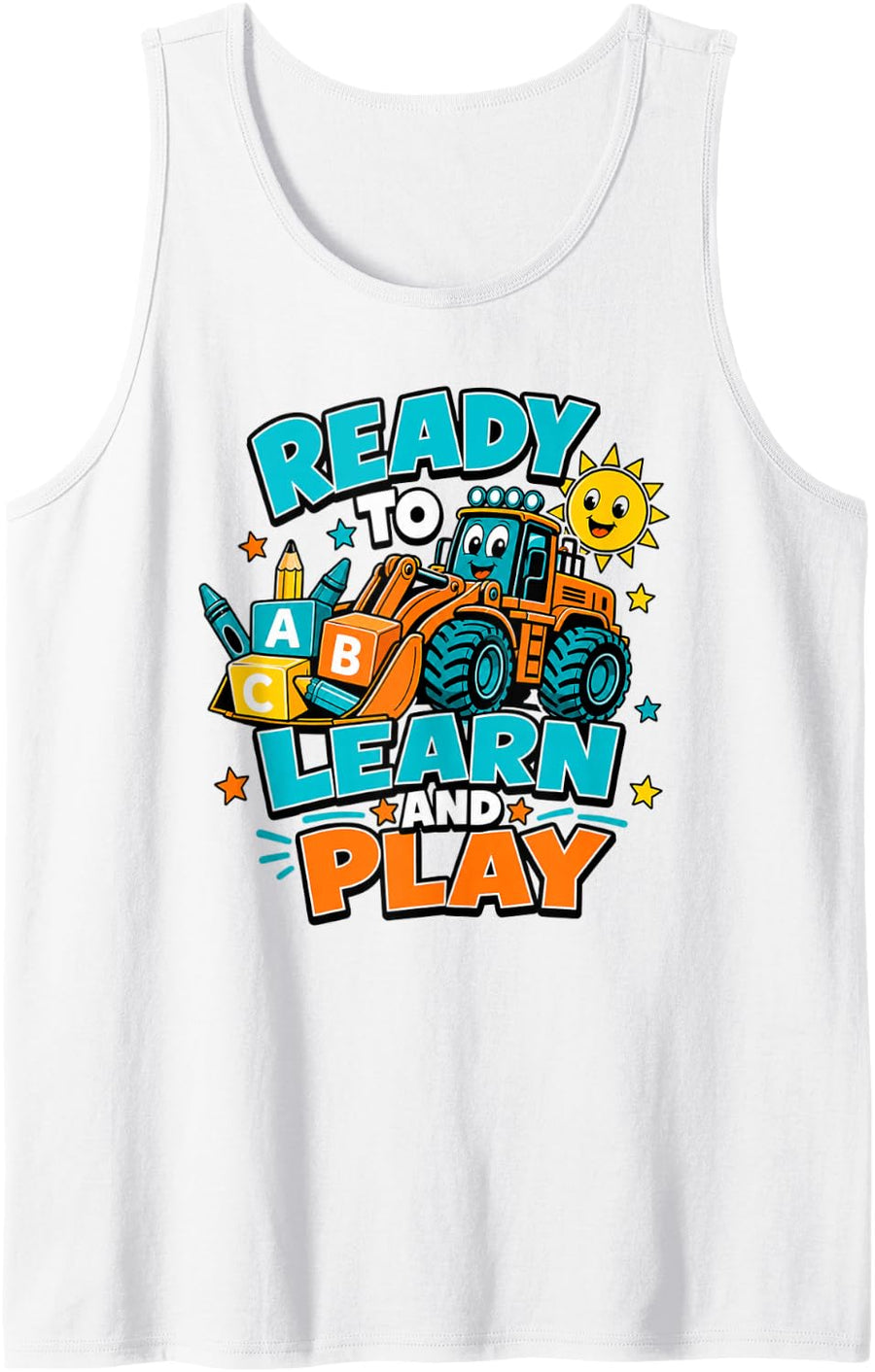 Ready to Learn and Play Construction Truck ABC Tank Top - White