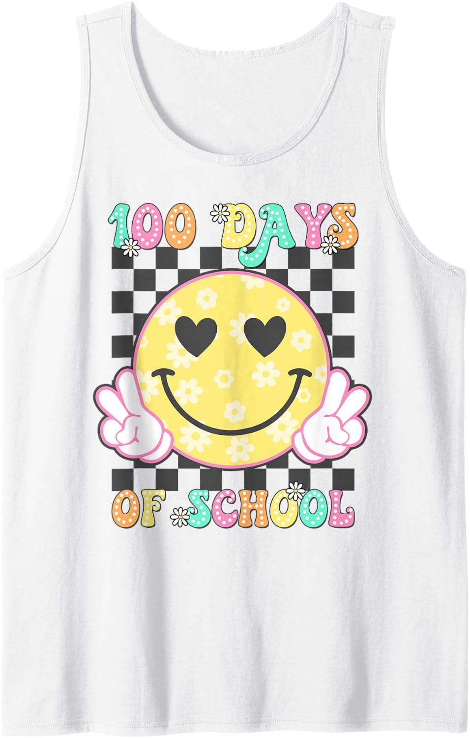 100th Day of School Groovy Smile Face 100 Days Boy Girl Sleeveless Tank Top - White