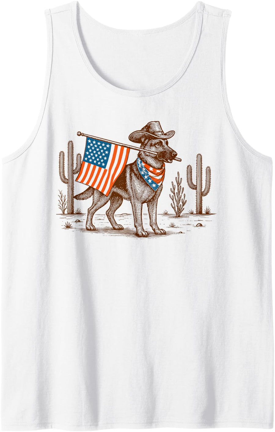 4th Of July German Shepherd Western Desert Vibes Freedom Tank Top - White