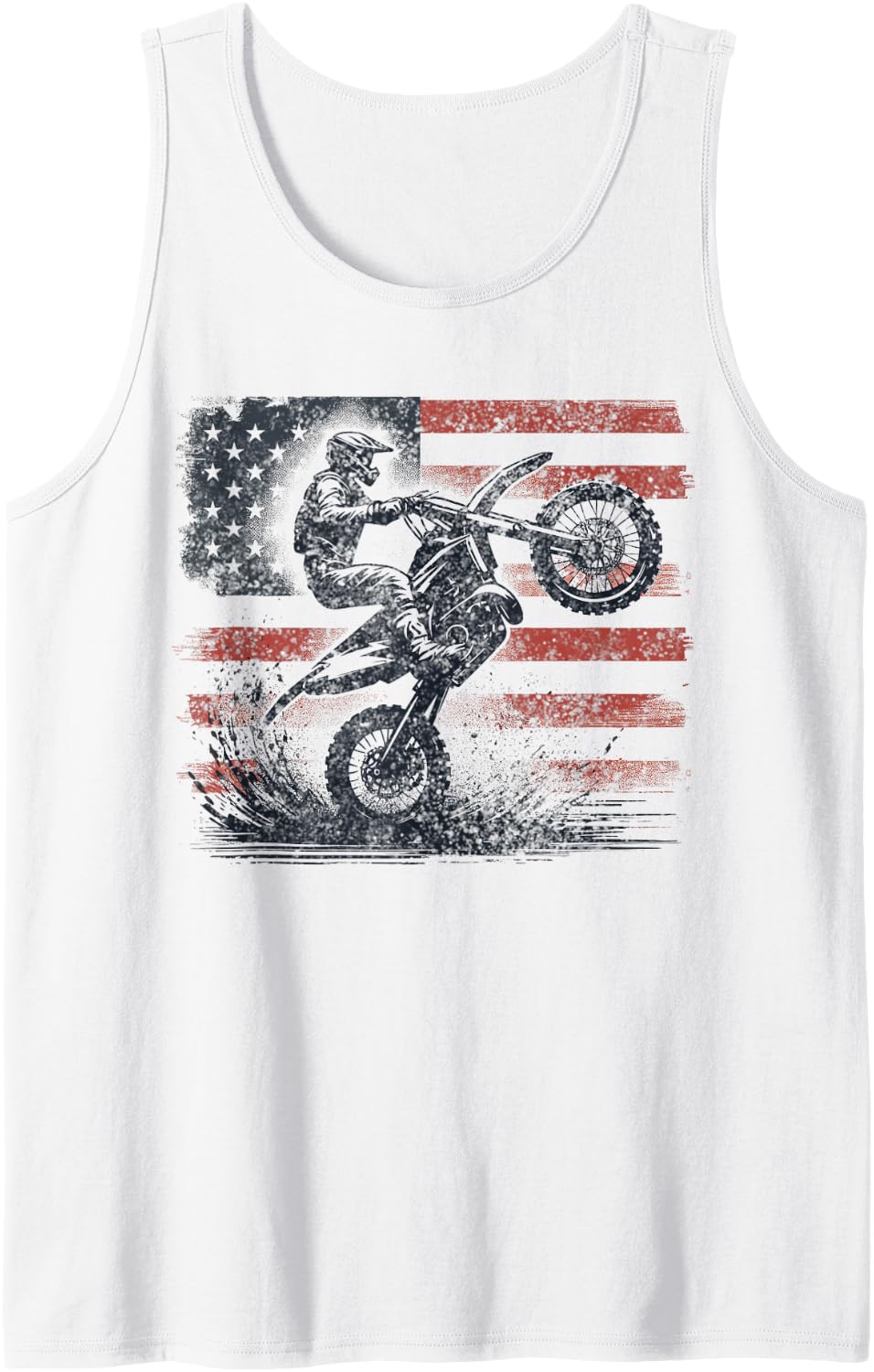 Dirt Bike American Flag Motocross Tank Top - White