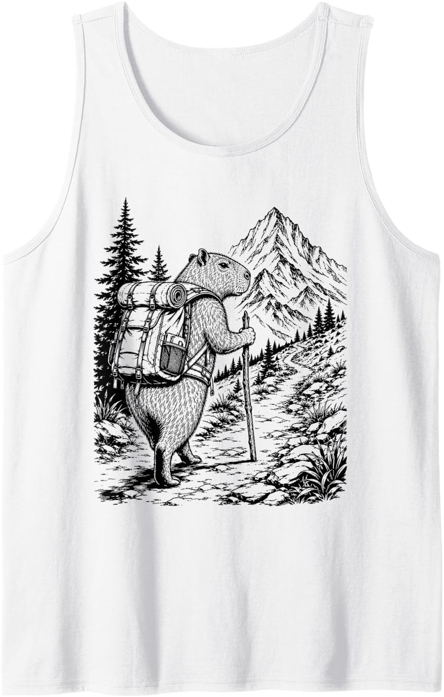 Capybara Hiking Backpack Mountain Trail Backpacking Camping Tank Top - White