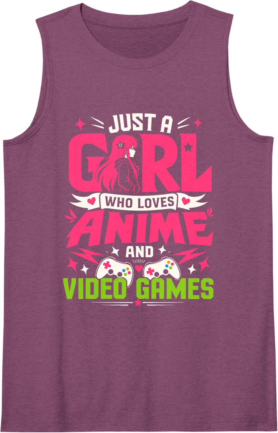 Women's Just A Girl Who Loves Anime and Video Games Sleeveless Tank Top - Purple