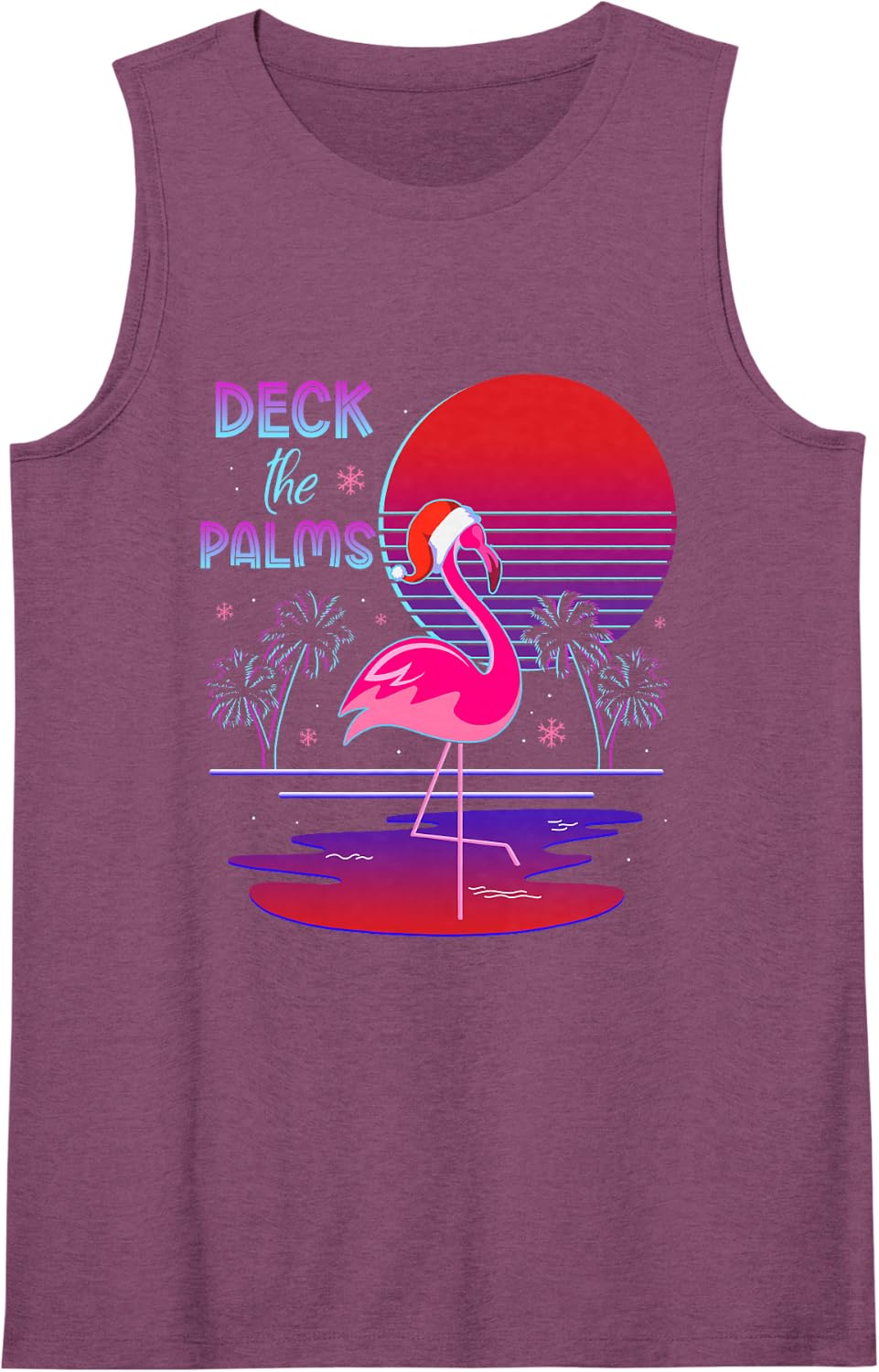 Deck Palms Flamingo Tropical Santa Hats Christmas Party Sleeveless Tank Top - Purple