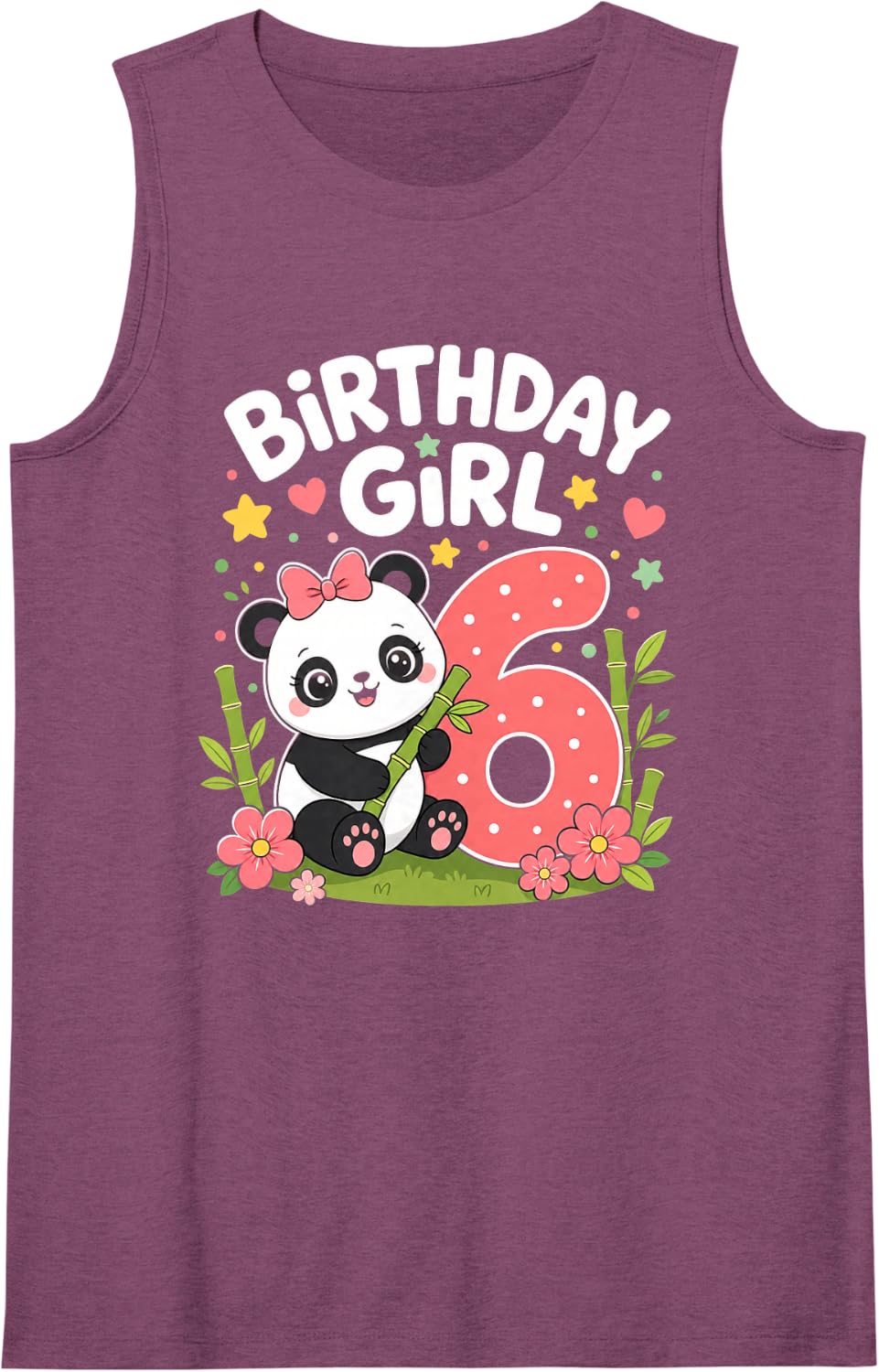 Panda Sixth Birthday Girl Sleeveless Tank Top - Purple
