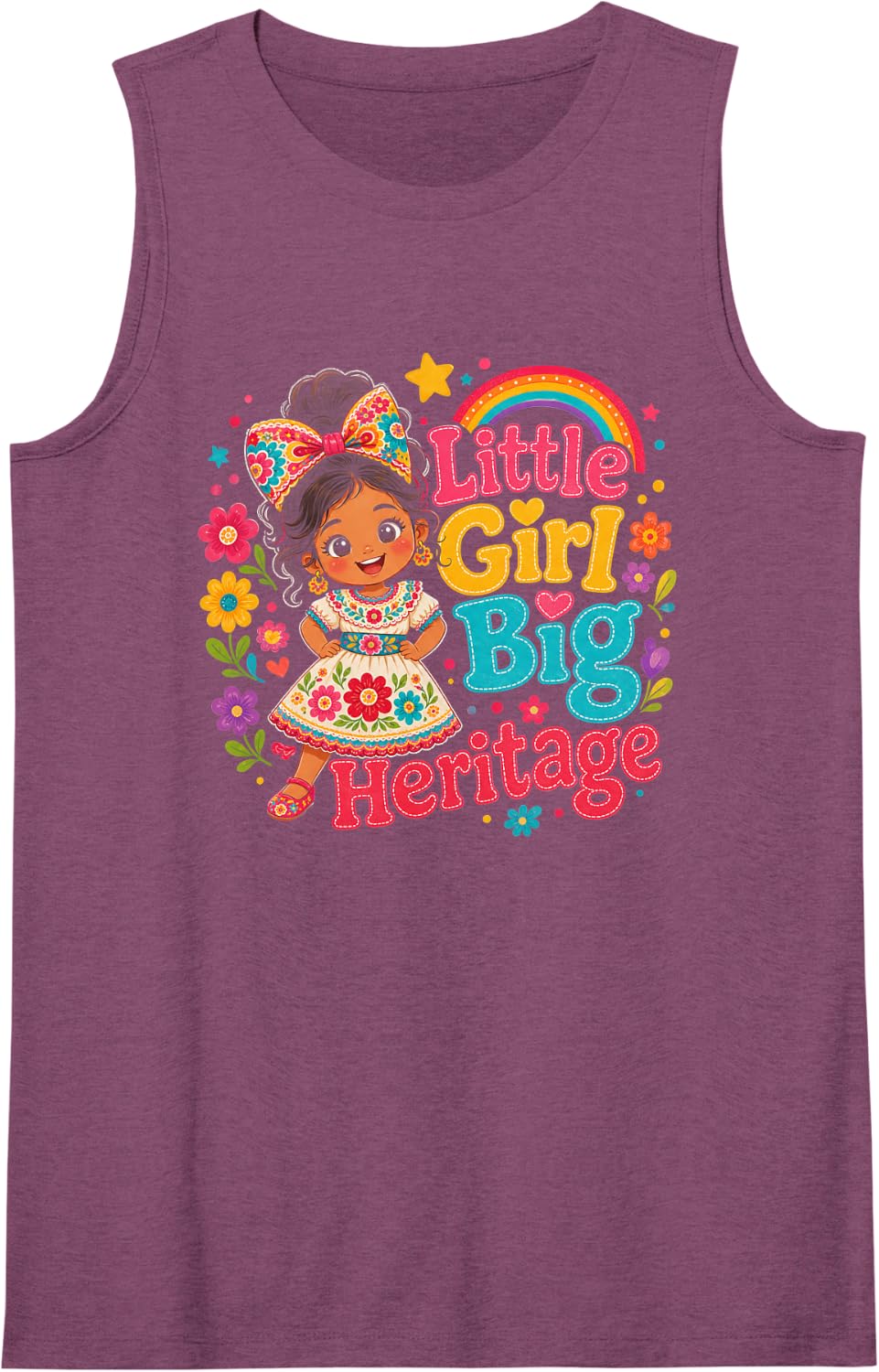 Hispanic Heritage Girl Floral Dress Bow Sleeveless Tank Top - Purple