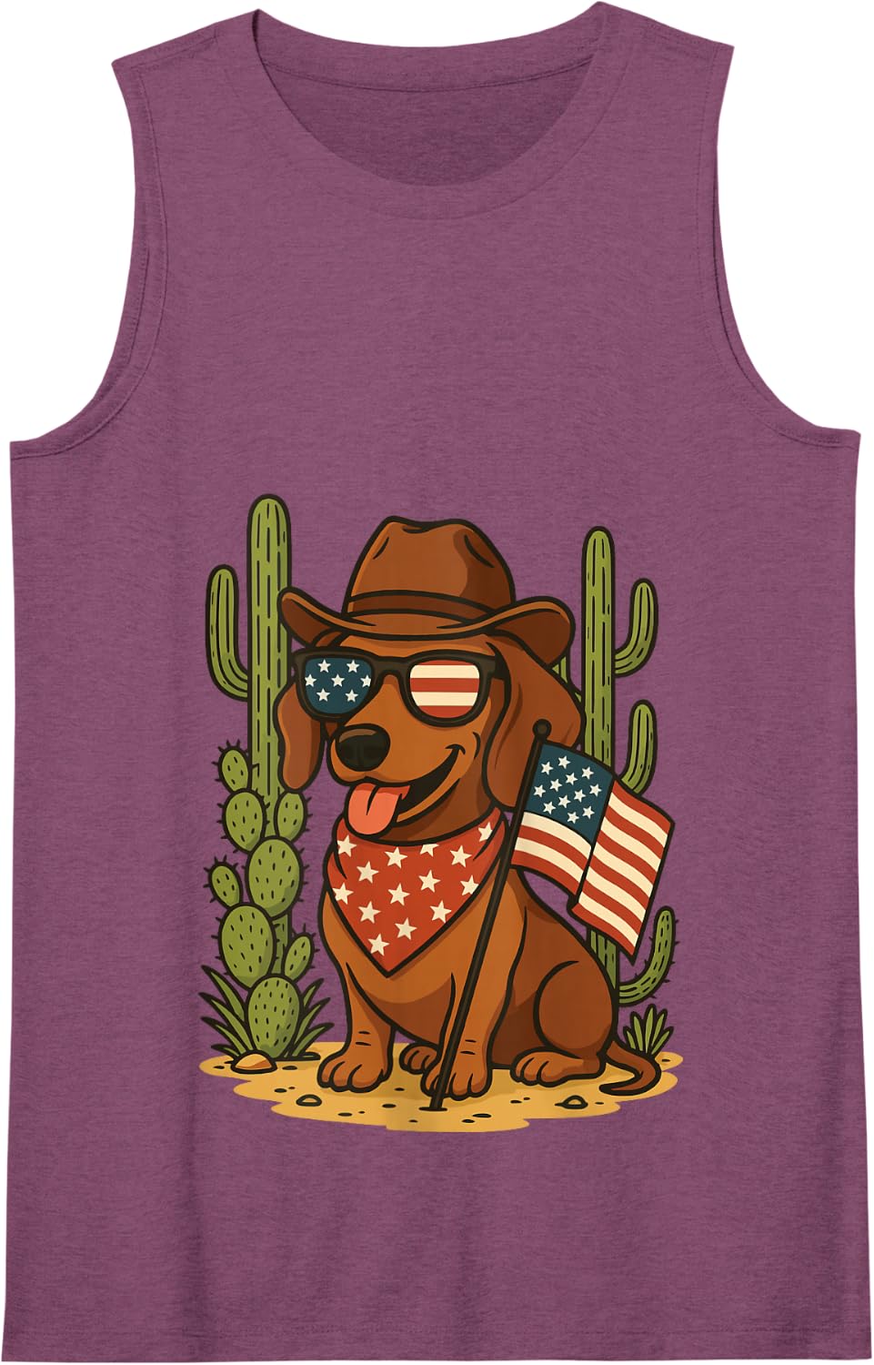 Dachshund Cowboy US Flag 4th Of July Cowboy Tank Top - Purple