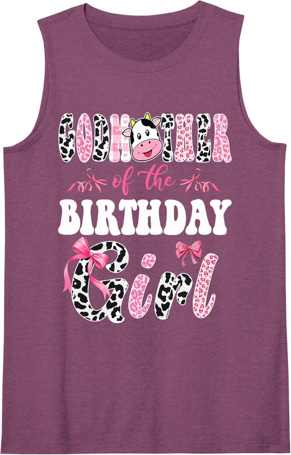 Godmother of The Birthday Girl Farm Cow 1St Birthday Sleeveless Tank Top - Purple