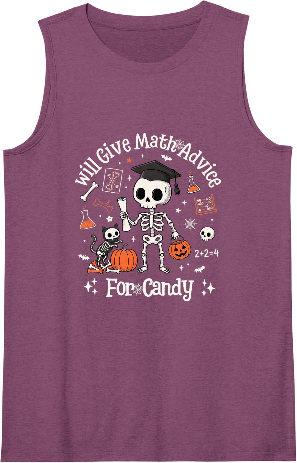 Halloween Math Teacher Skeleton Pumpkin Spooky School Sleeveless Tank Top - Purple