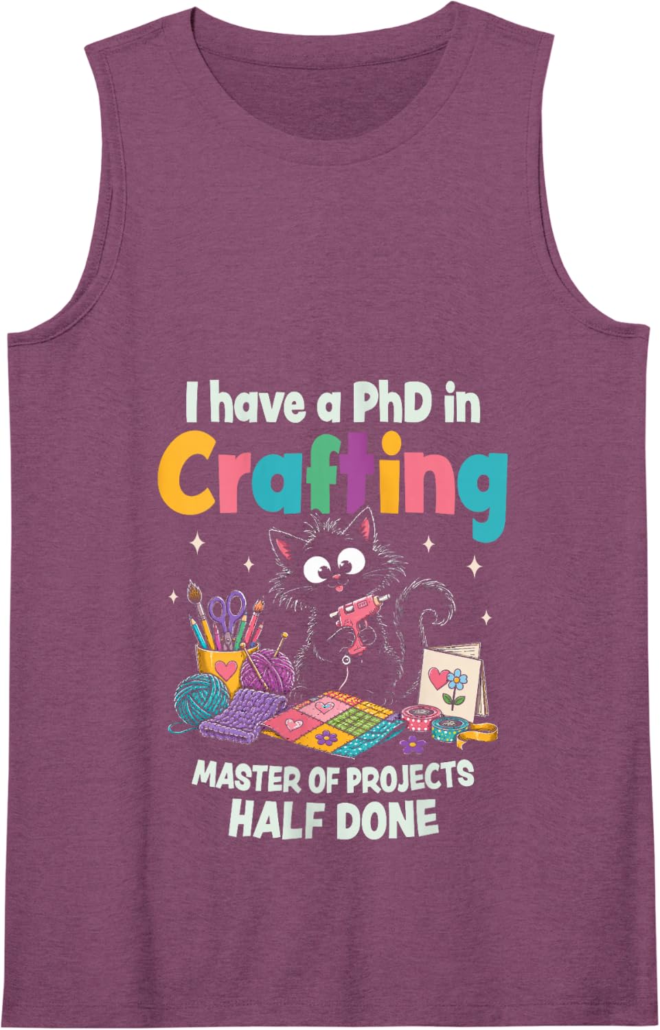 Funny Quilter Cat Crafter I Have a Phd in Crafting Tank Top - Purple