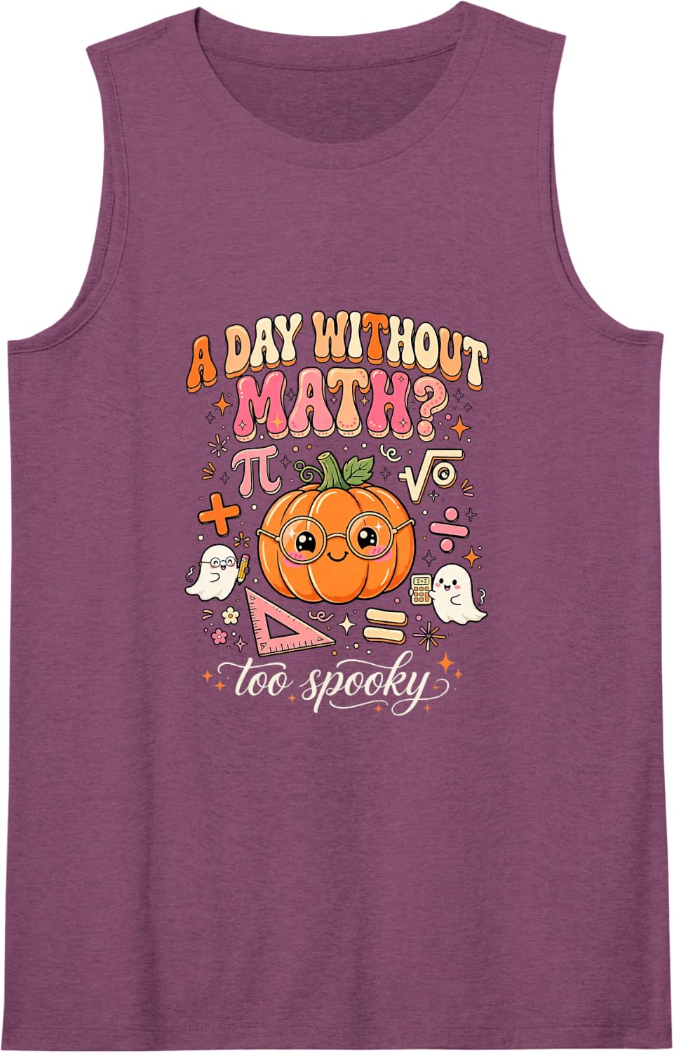 Cute Math Teacher Halloween Numbers Spooky Classroom Humor Sleeveless Tank Top - Purple