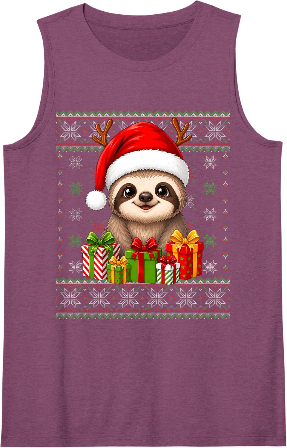 Sloth Xmas Ugly Sweaters Festive Santa Sloth Christmas Tank Top - Purple