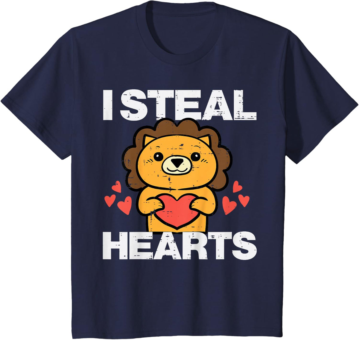 Kids Valentines Day Lion I Steal Hearts Boys Kids Toddler Youth T-Shirt - Navy Blue