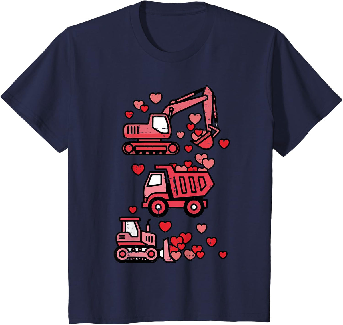 Kids Valentines Day Excavator Truck Valentine Boys Toddler Kids T-Shirt - Navy Blue