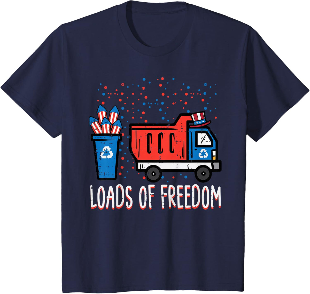 Kids 4th July Dump Truck Loads Of Freedom America Boys Kids Youth T-Shirt - Navy Blue