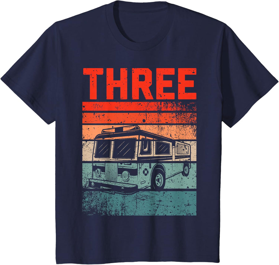 3 Year Old Shirt 3rd Birthday Boy Firefighter Fire Truck T-Shirt - Navy Blue