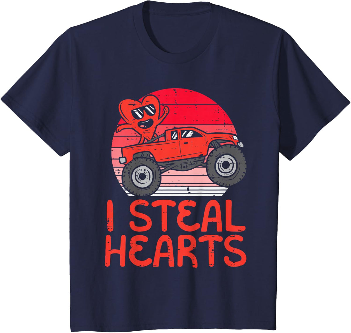 Kids I Steal Hearts Monster Truck Toddler Boys Valentines Day Kid T-Shirt - Navy Blue