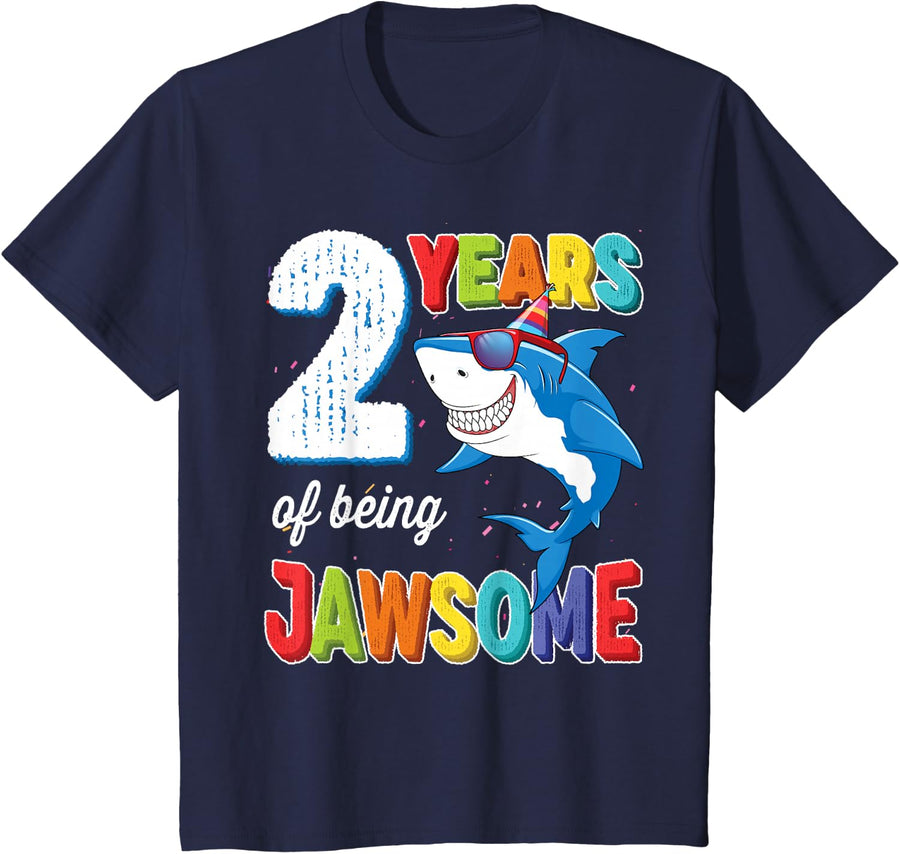2 Year Old Shirt Toddlers Kids JawSome Shark 2nd Birthday T-Shirt - Navy Blue