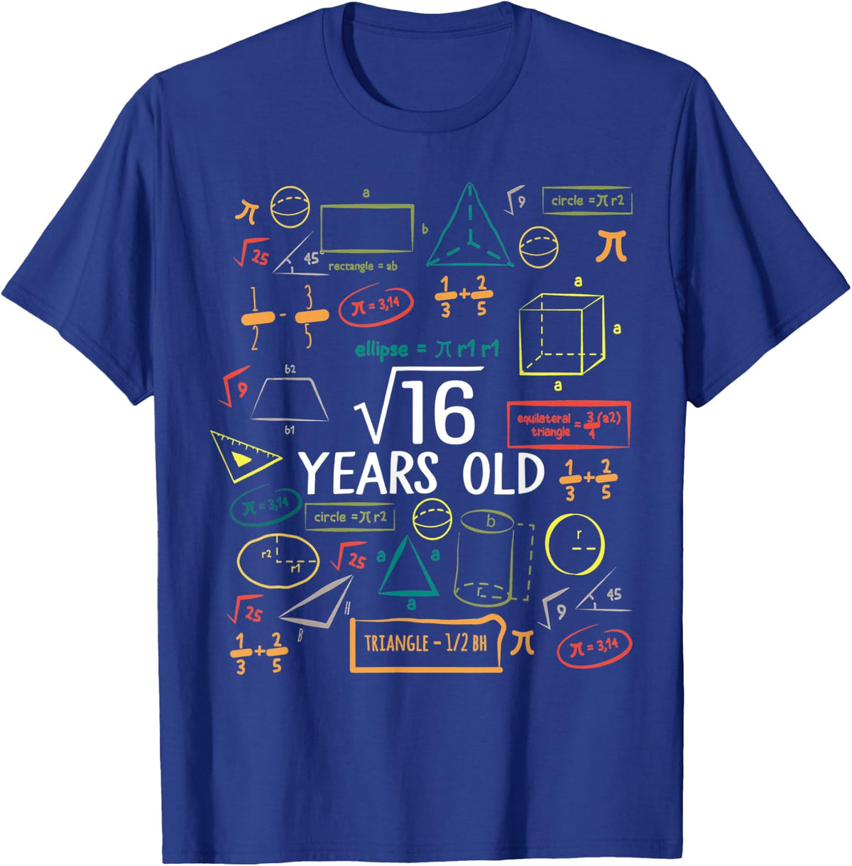 4 Years Old Square Root Math 4th Birthday Boy Girl Kids T-Shirt Tee - Royal Blue
