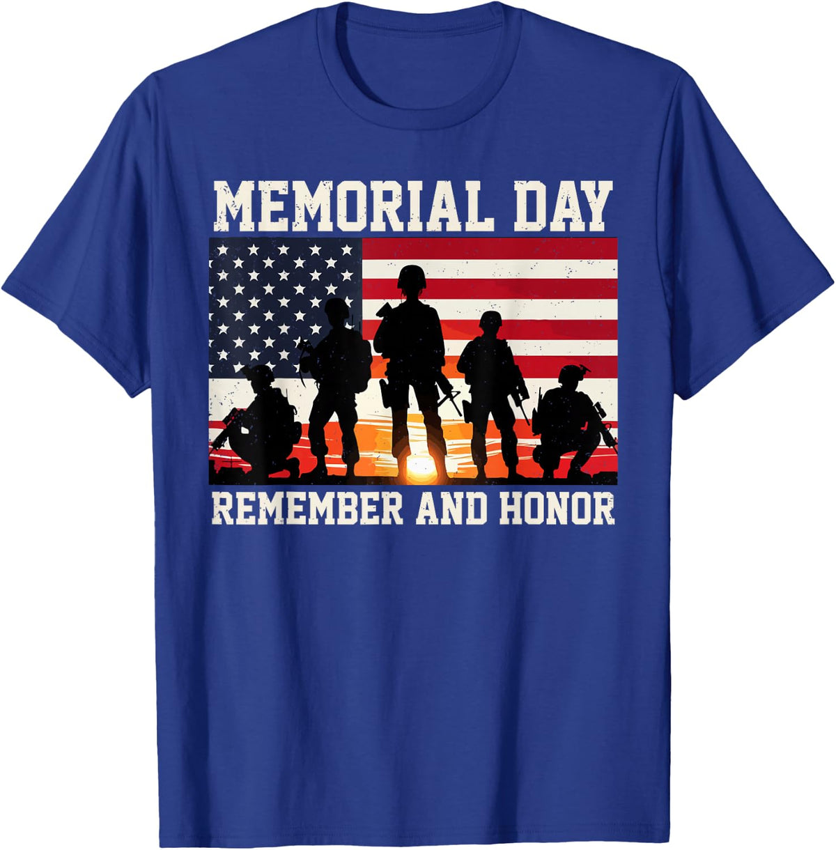 Remember And Honor Memorial Day Veteran Army American Flag T-Shirt - Royal Blue