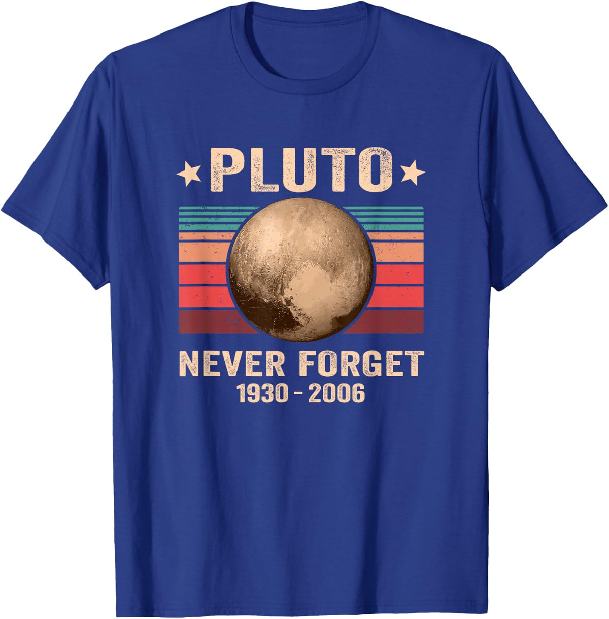 Pluto Never Forget Retro Space Astronomy T-Shirt - Royal Blue