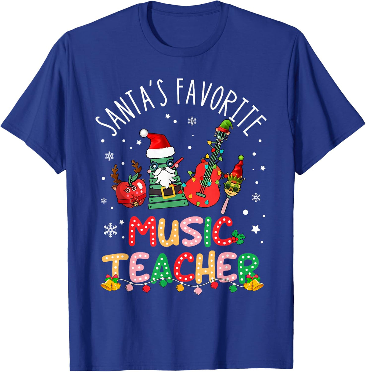 Santa's Favorite Music Teacher Christmas Santa Hat Matching T-Shirt - Royal Blue
