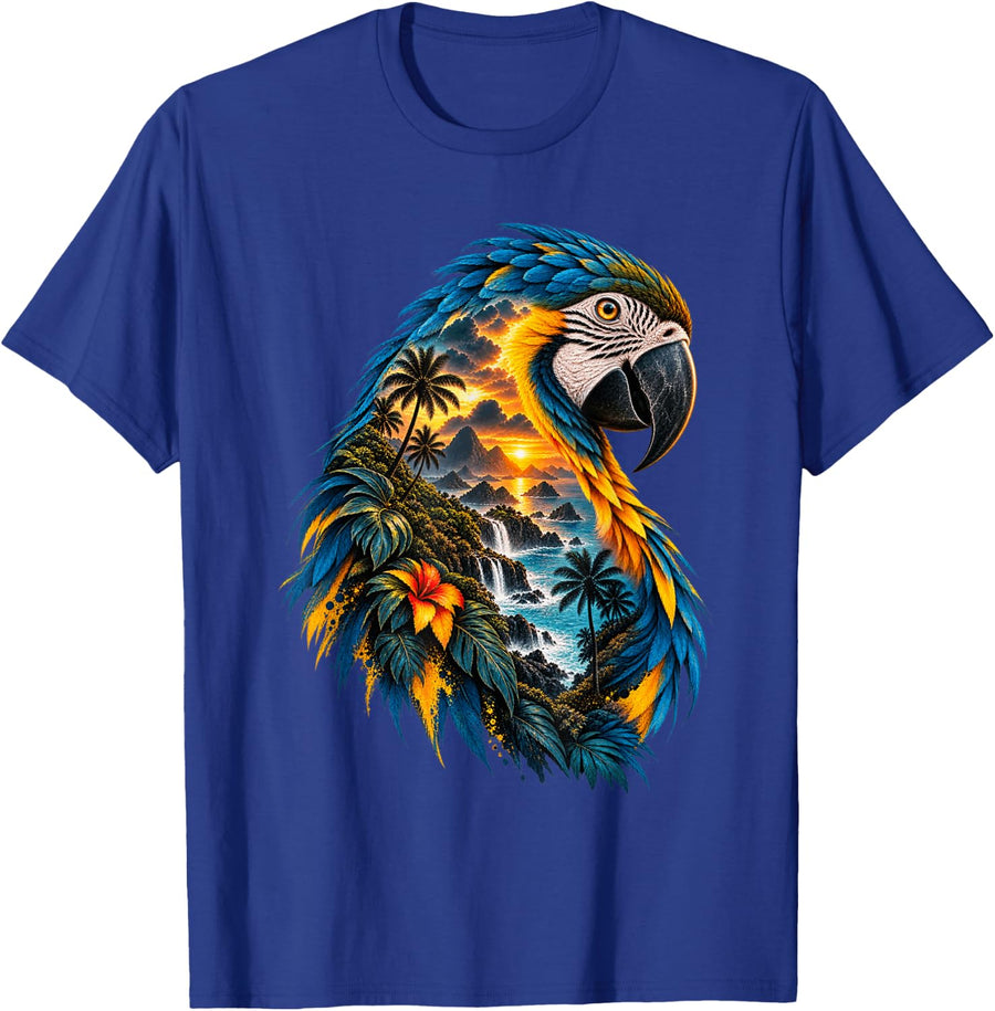 Parrot Macaw Tropical Sunset Bird Lover Vacation T-Shirt - Royal Blue