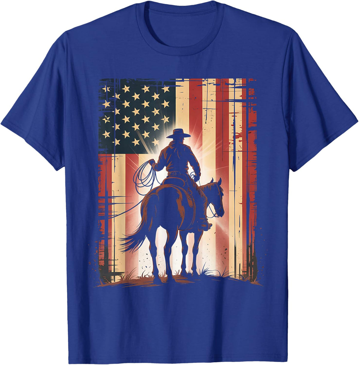 Rodeo Cowboy Western Country Horse USA flag 4th of July T-Shirt - Royal Blue
