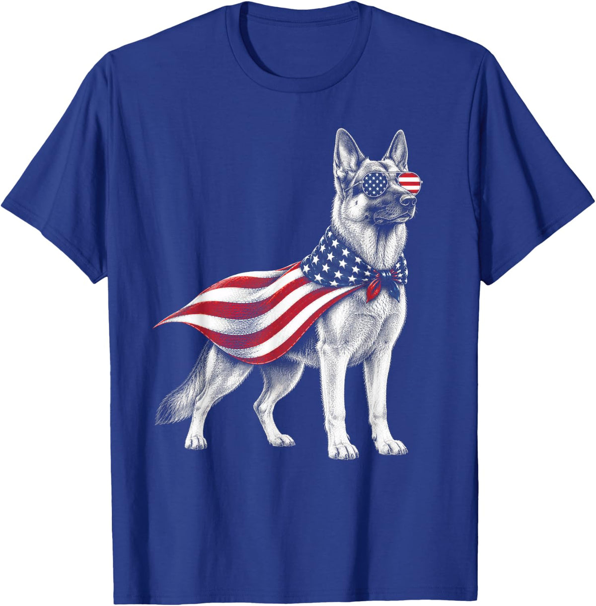 German Shepherd 4th of July US American Flag Dog Patriotic T-Shirt - Royal Blue