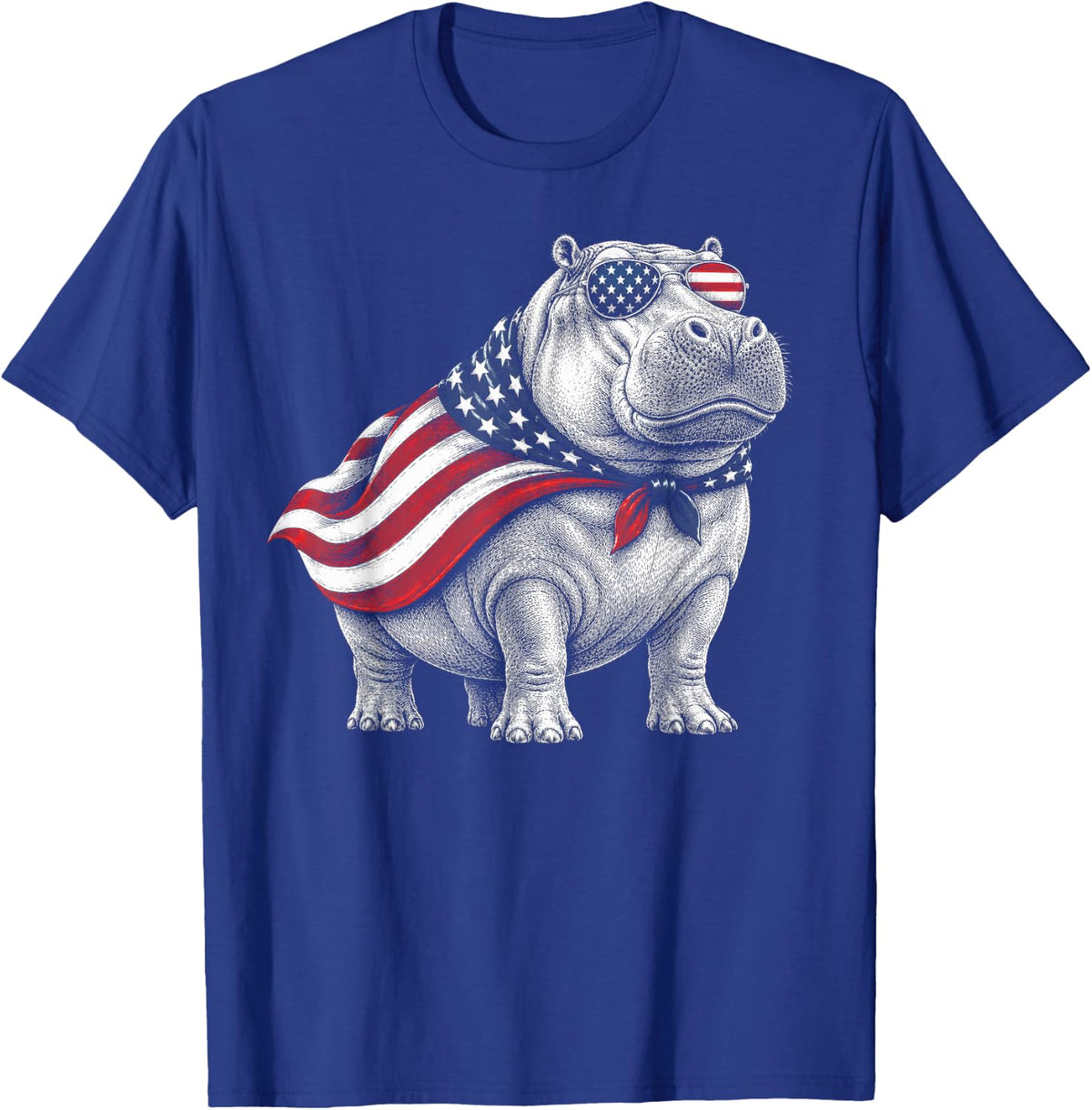 Hippo 4th of July US American Flag Patriotic Safari Animal T-Shirt - Royal Blue