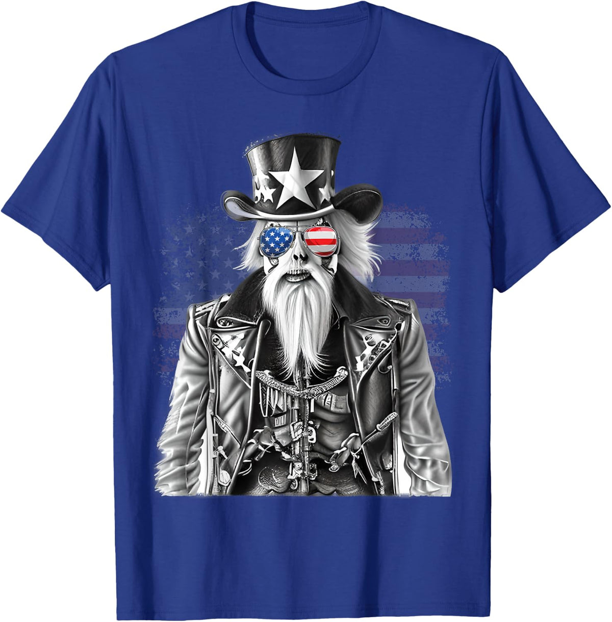 Grunge Retro Vintage Uncle Sam American Flag Heavy Metal T-Shirt - Royal Blue