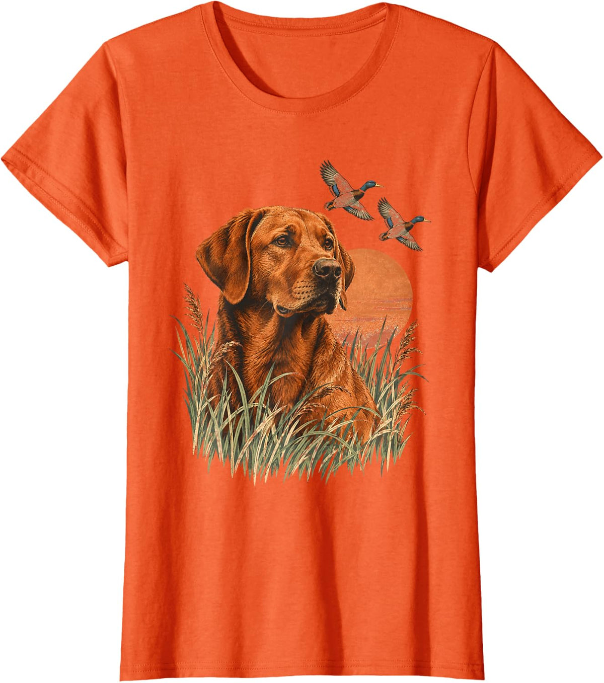 Labrador Retriever Duck Hunting Wetland Dog Art T-Shirt - Orange