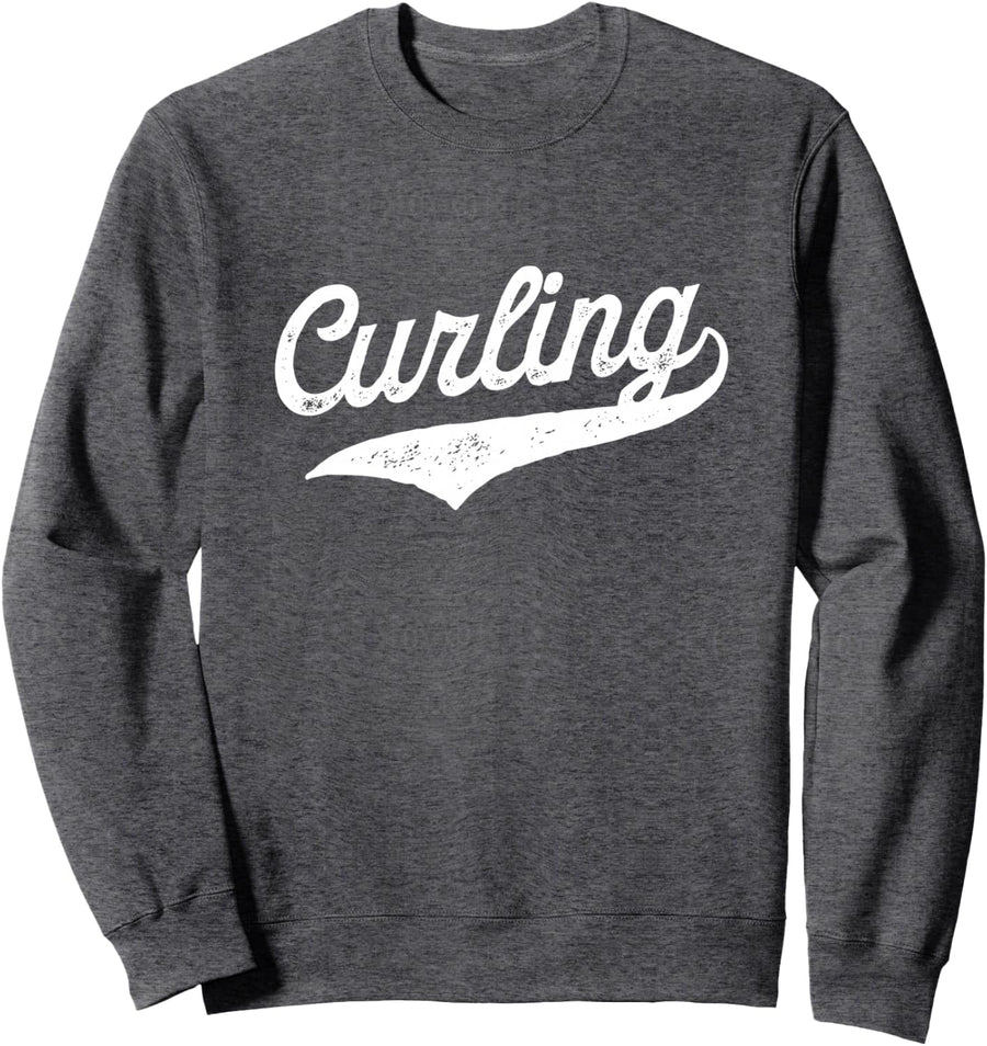 Curling - Retro Collegiate Nostalgic Sports University Style Sweatshirt - Adult Unisex Dark Heather Grey