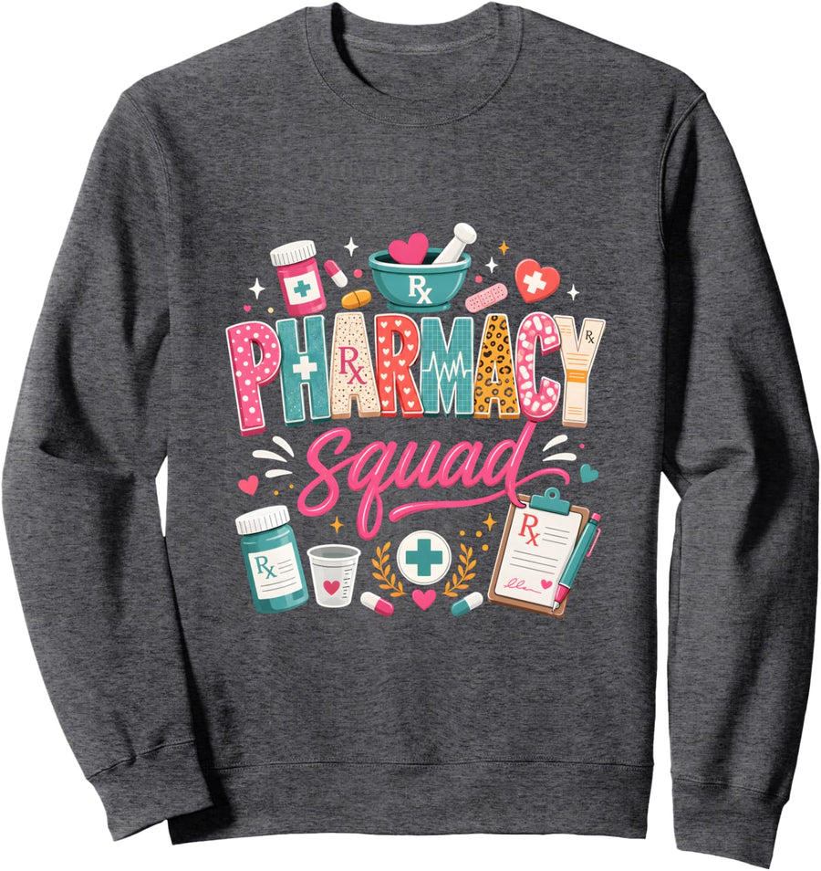 Cute Pharmacy Squad Pharmacy Technician Sweatshirt - Adult Unisex Dark Heather Grey
