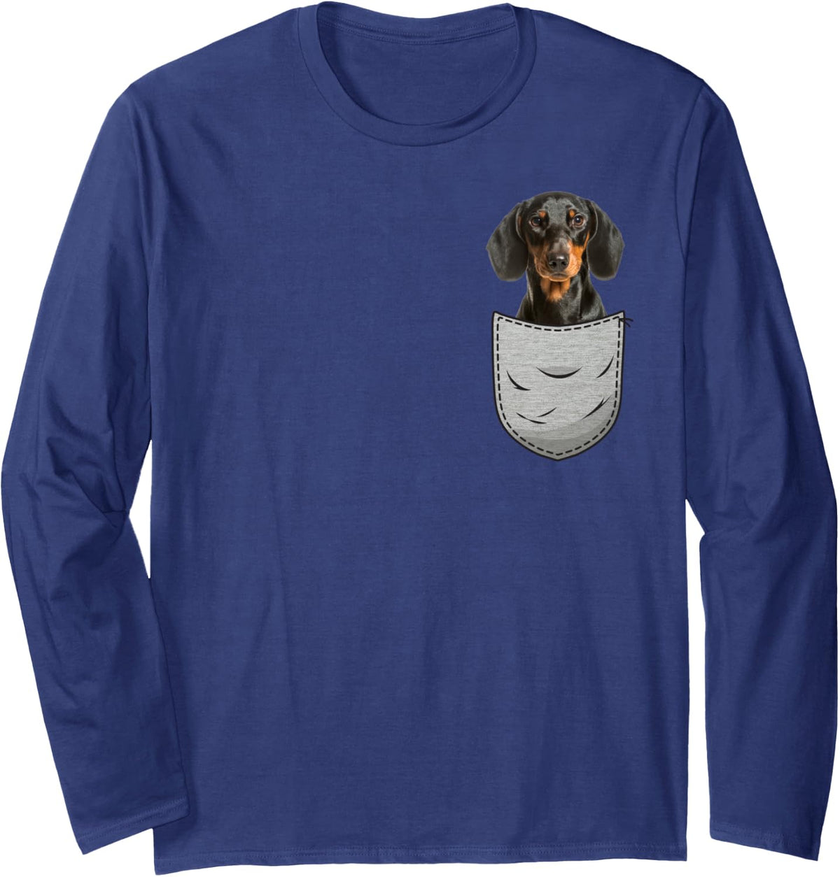 Dachshund Cap Dachshund Chest Bag Pocket Dog Owners Long Sleeve T-Shirt - Adult Unisex Navy Blue