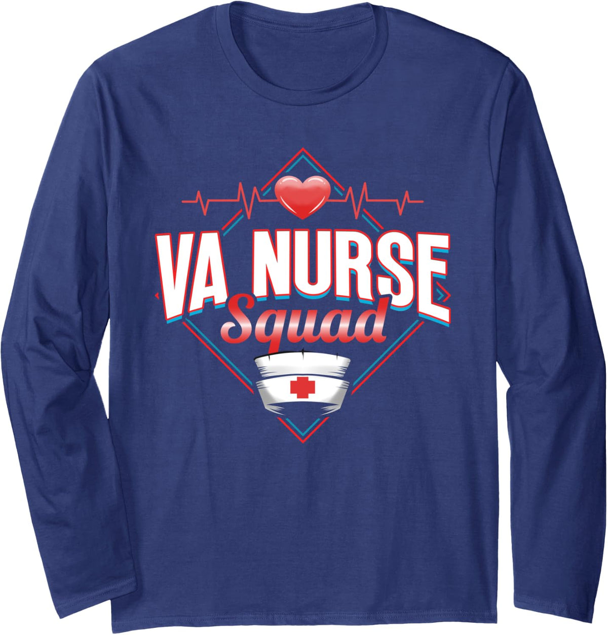 VA Nurse Squad - Heartbeat VA Nurse Long Sleeve T-Shirt - Adult Unisex Navy Blue