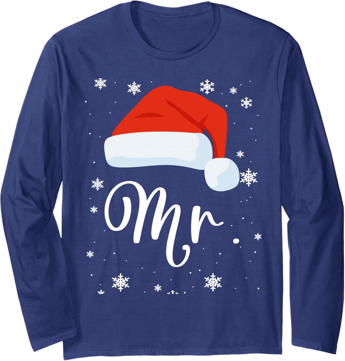 Mr and Mrs Claus Couples Matching Christmas Pajamas Santa Long Sleeve T-Shirt - Adult Unisex Navy Blue