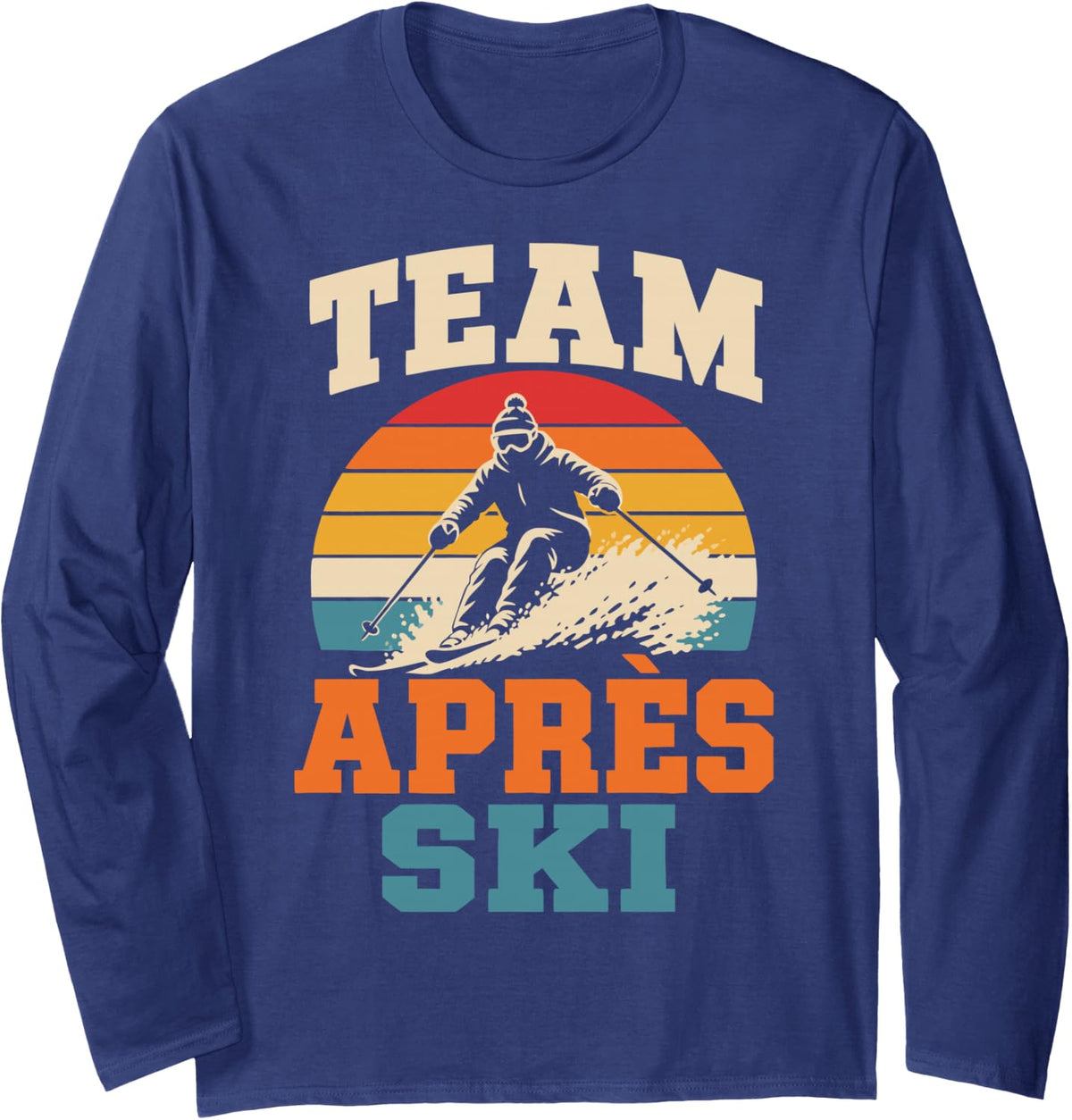 Skiing Team Winter Sports Funny Skier Crew Long Sleeve T-Shirt - Adult Unisex Navy Blue