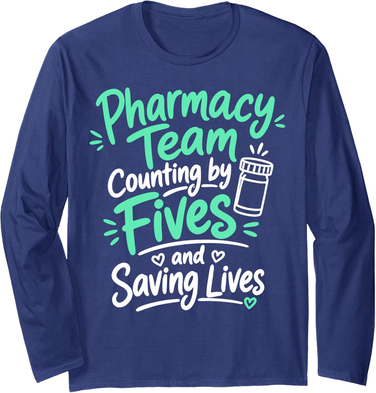 Pharmacy Team Rx Tech Pharmacy Technician Long Sleeve T-Shirt - Adult Unisex Navy Blue