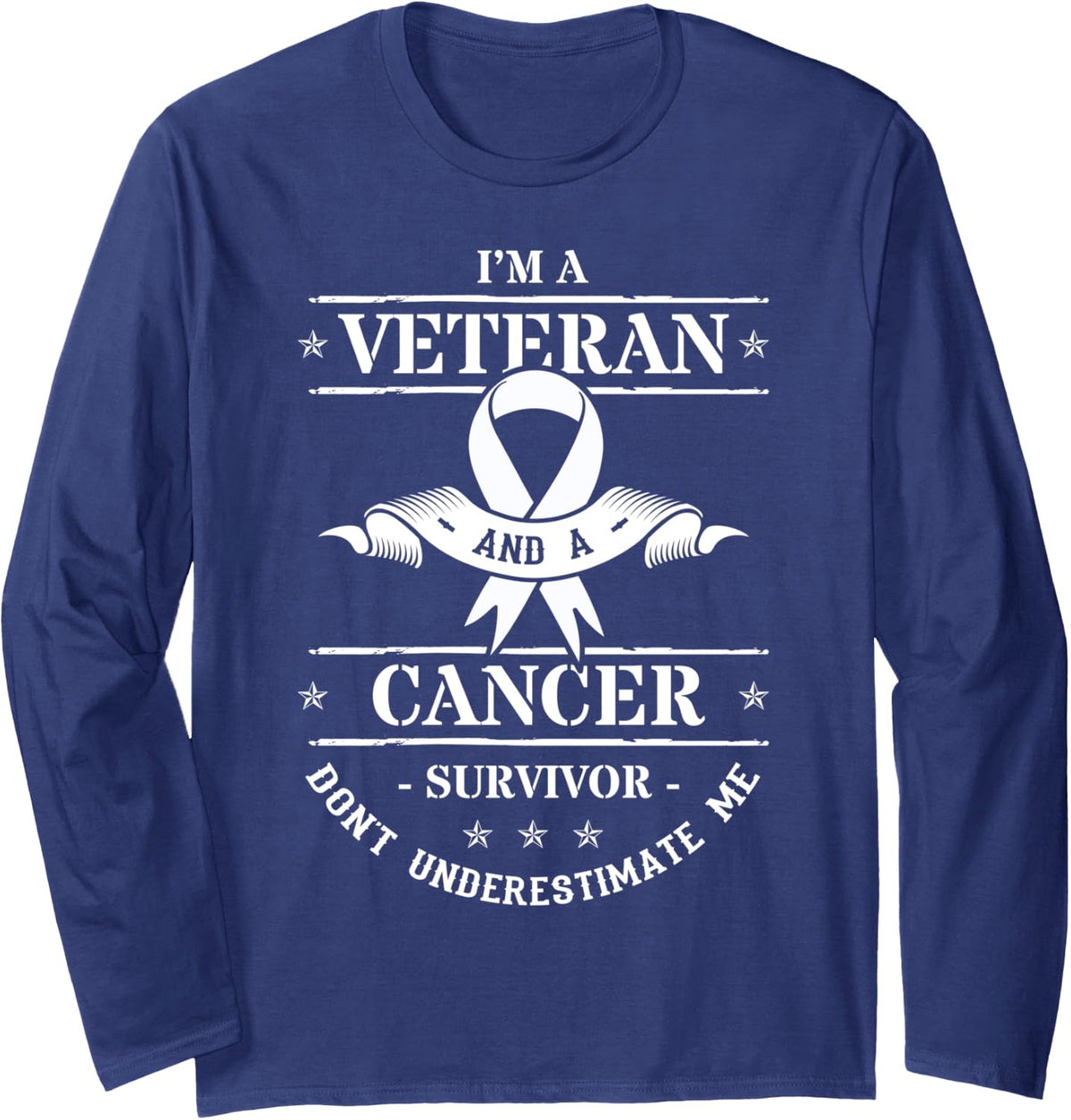 Cancer Survivor Veteran Chemotherapy Warrior Long Sleeve T-Shirt - Adult Unisex Navy Blue