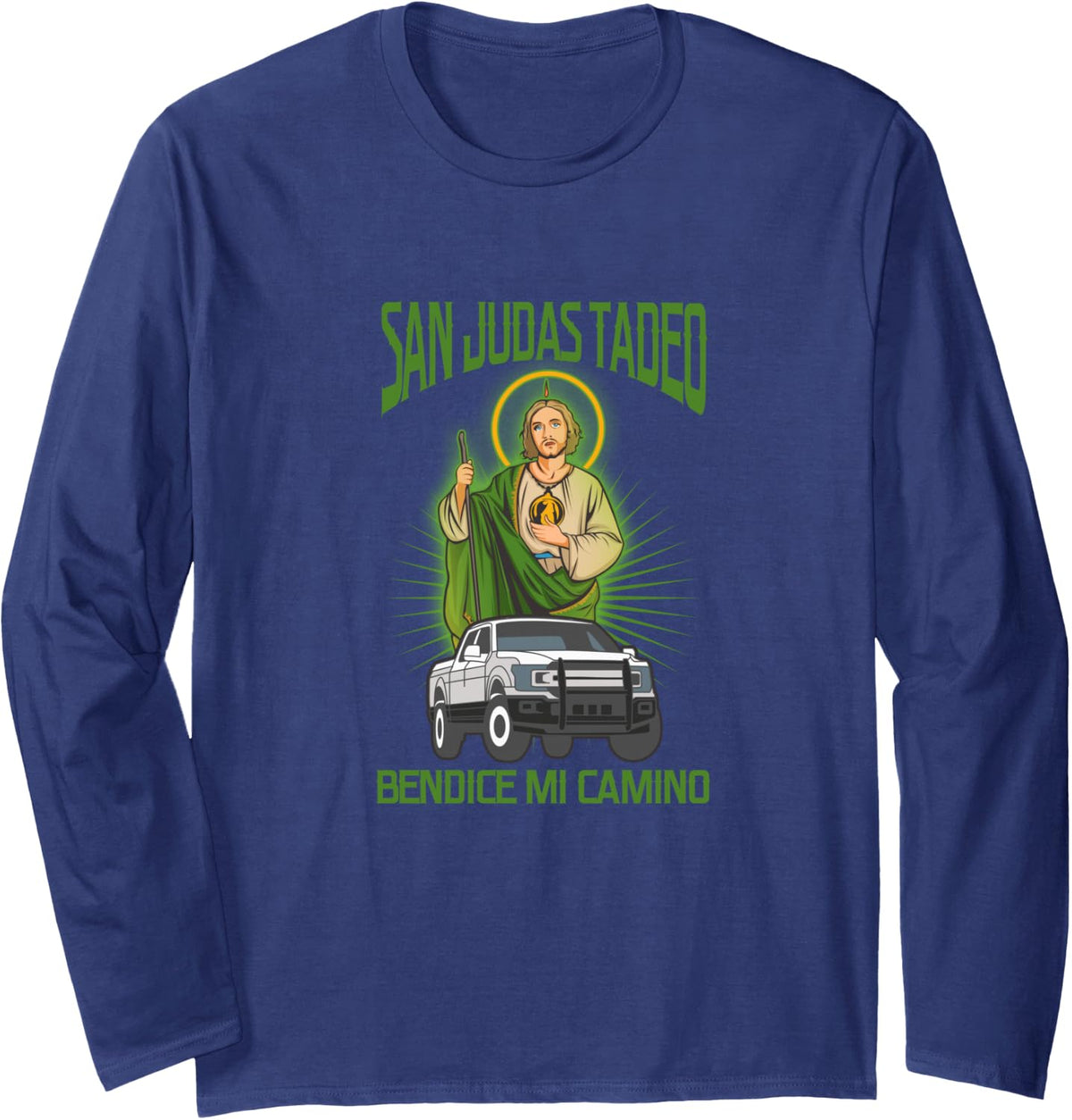 San Judas Tadeo Bendice Mi Camino Long Sleeve T-Shirt - Adult Unisex Navy Blue